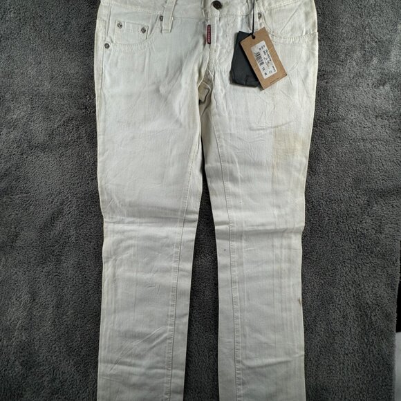 NWD Dsquared 2 White Denim Button Fly Jeans Size 40 ITALY Women Maple Leaf - Picture 2 of 16